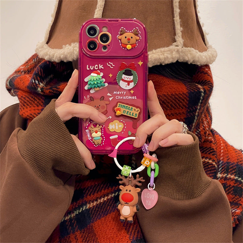 Silicone Protection Cover- Xmas Santa Claus Cute Elk Hat Pendant Flip Christmas Phone Case For I Phone 15 14 13 12 11 Pro Max Pro
