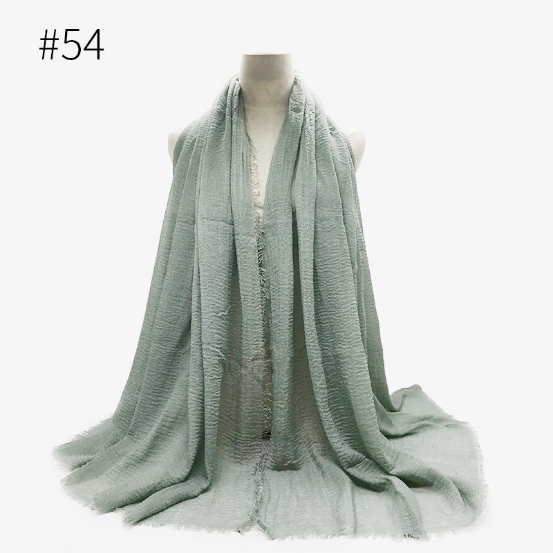 Bubble Plain Cotton fringe Scarf - Women Soft Solid Hijab Pashmina Wrap Hijab