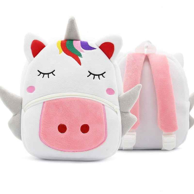 Children School Backpack - Cartoon Rainbow Design, Soft Plush Material For Toddler, Baby Girls Kindergarten Kids School Bags