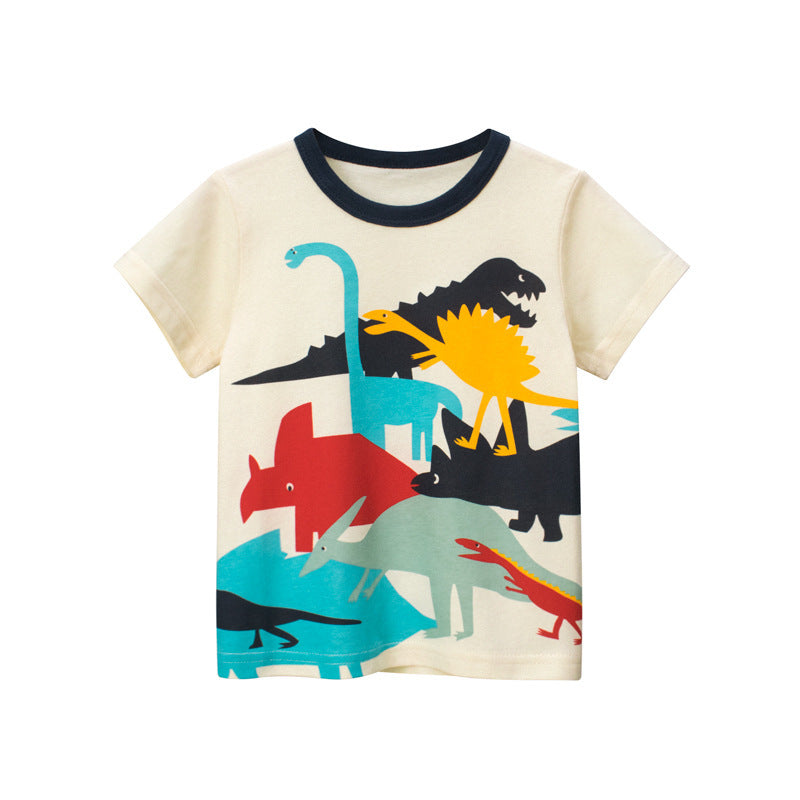 Stylish Summer Boys’ T-Shirt – Dino Cartoon Tee ☀️ Boys Short Sleeve T-Shirt Kids Clothing Dinosaur Cartoon - JumoShop