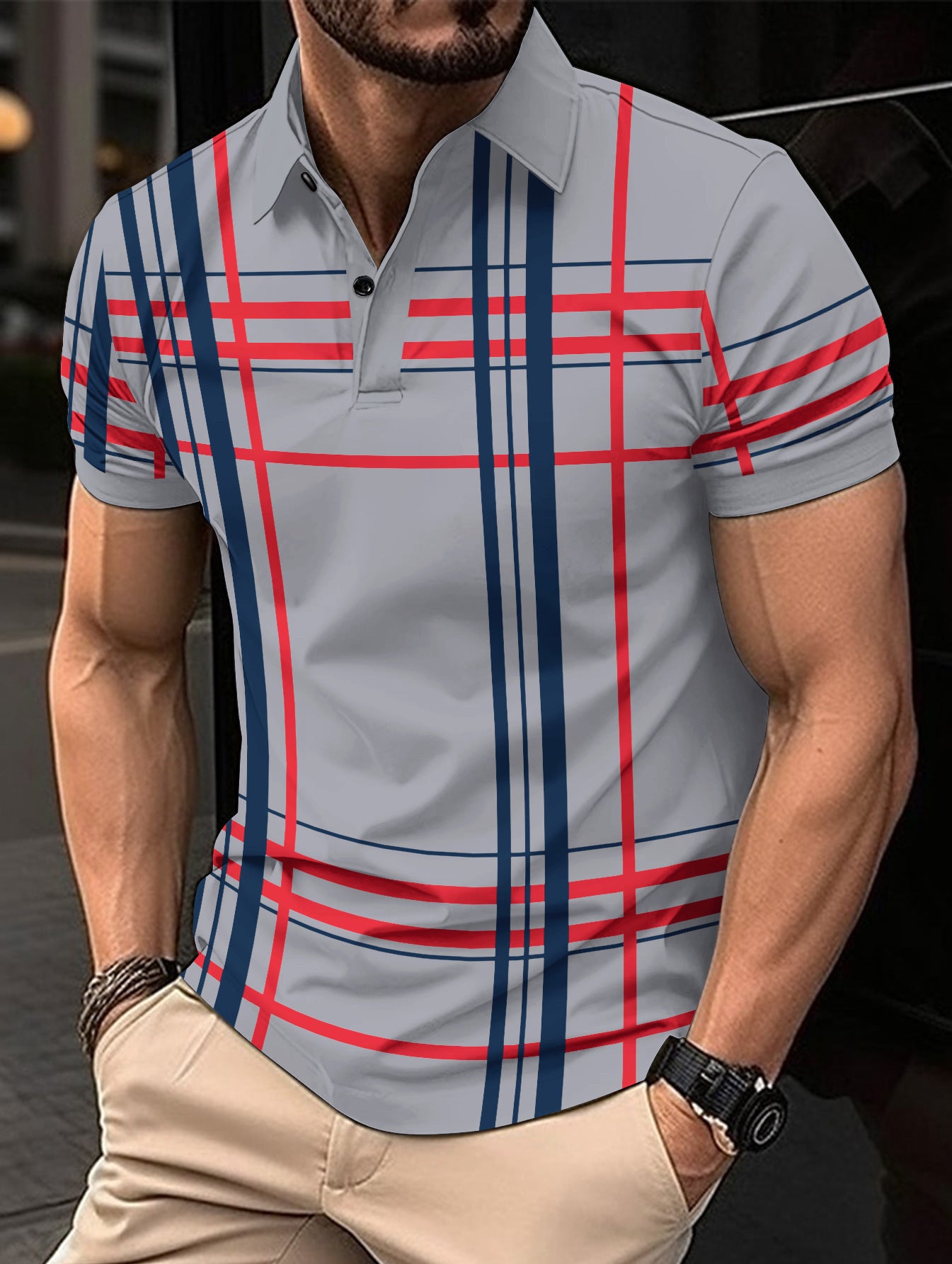 Men's Printed Lapel Button Short-Sleeved Shirt
