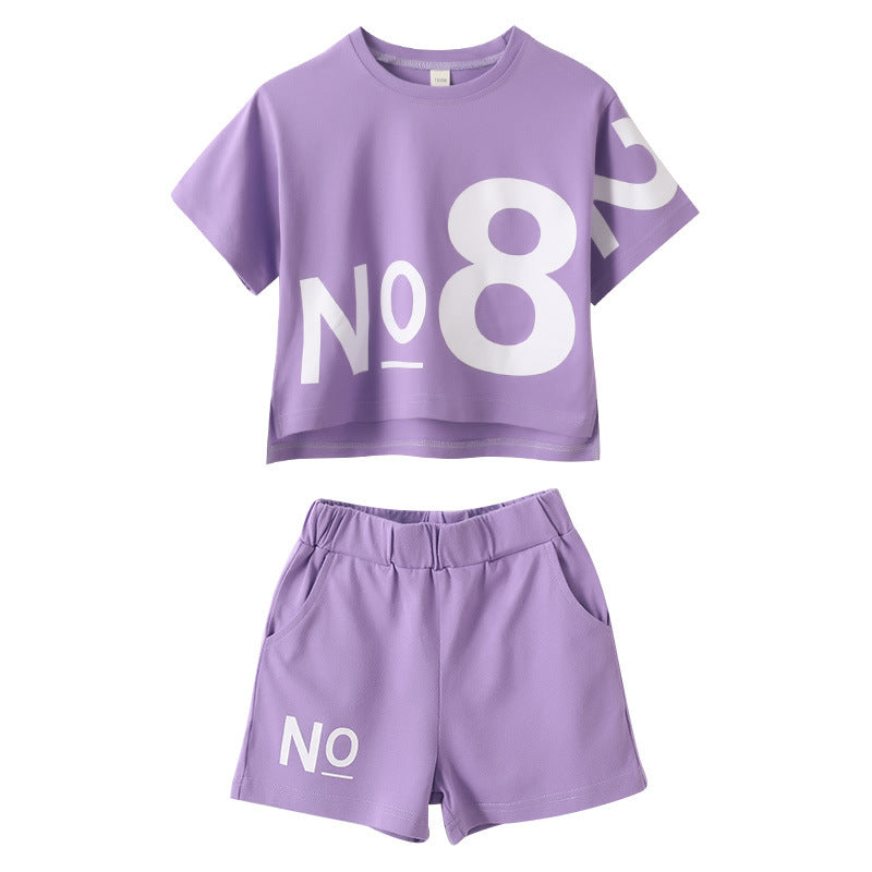 Loose Children's Wear Boy & Girl Short-sleeved Big Kids Sports Two-piece Suit