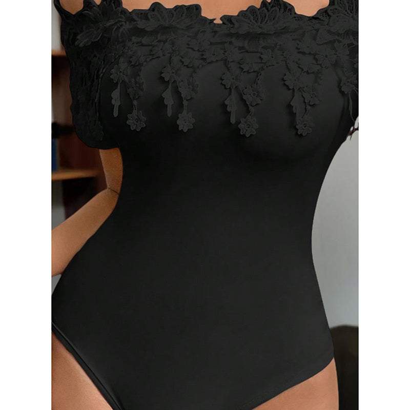 Sexy Lace design Body Suit - Women's Off Shoulder Short Sleeve Bodysuit Sexy Lace Bodycon Top