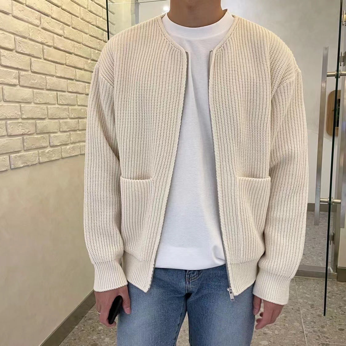 Men's Zip-Up Knitted Cardigan