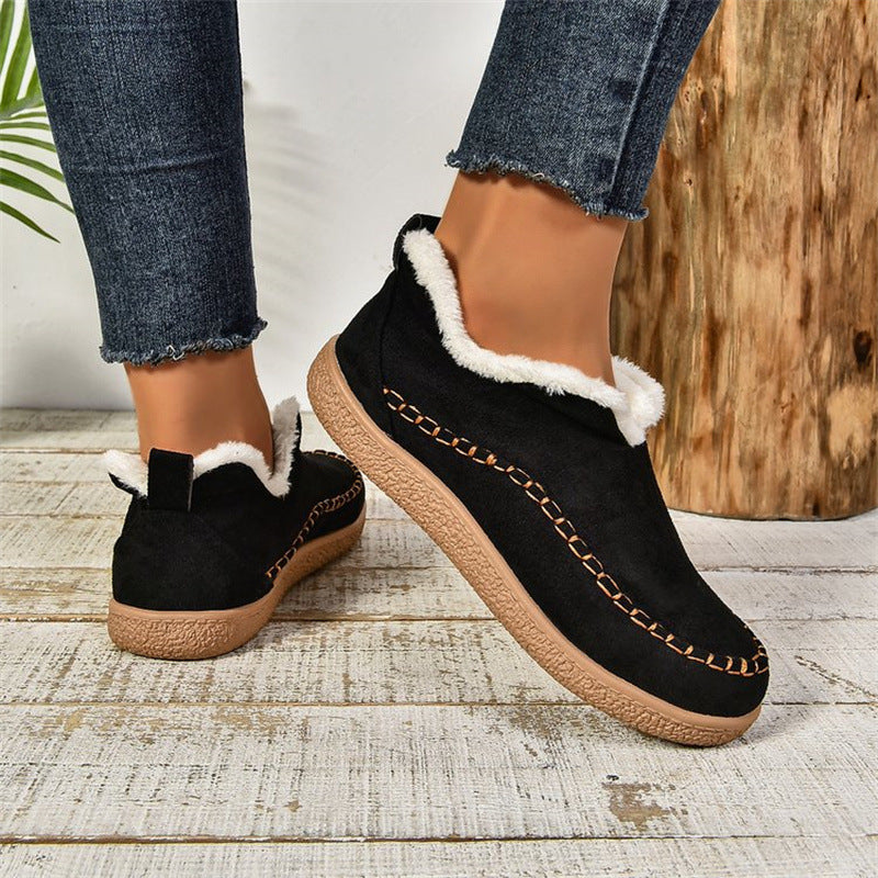 V-cut Plush Ankle Boots For Women