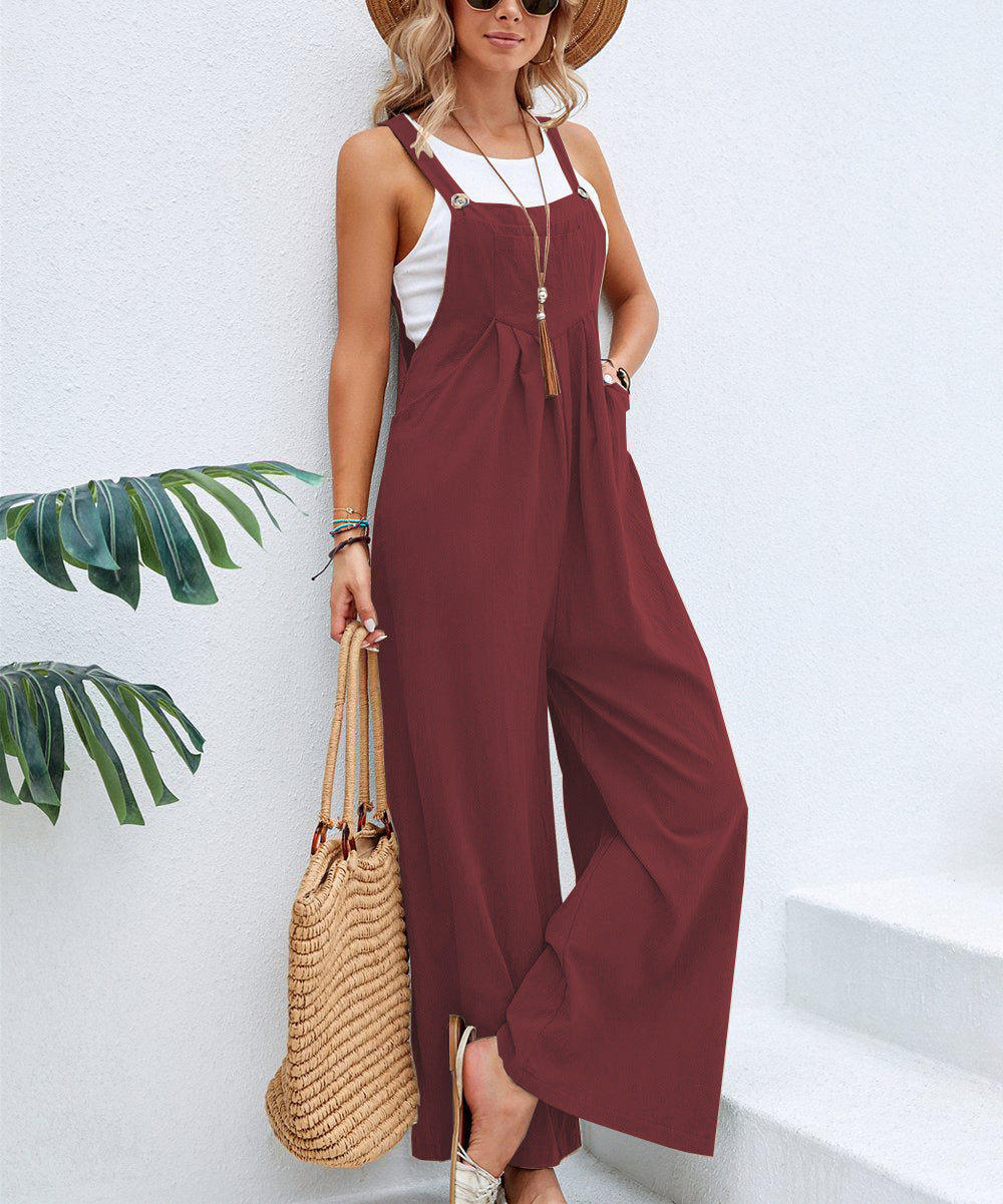 Women Long Bib Pants Overalls - Casual Loose Rompers Jumpsuits With Pockets