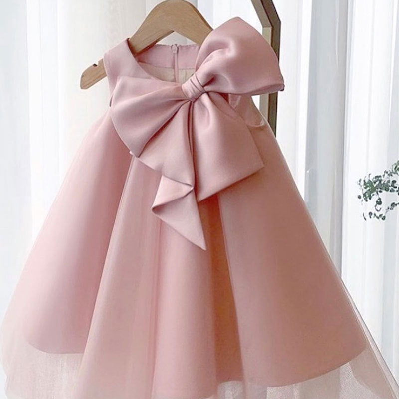 Girls Sleeveless Full Flare Dress With Bow - Dress Big Bow Girl Korean Style Baby Girl Dress
