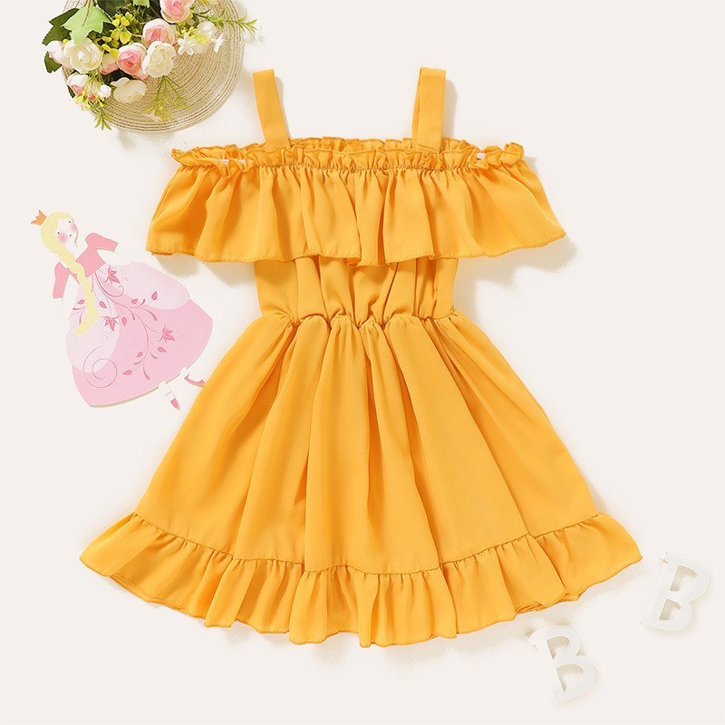 Babies and Kids Fashion Casual Gathered Solid Color Dresses