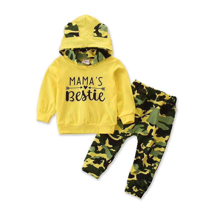 Girls Spring And Autumn Hooded Sweater Small Suit - Female Baby Camouflage 2 Piece Set