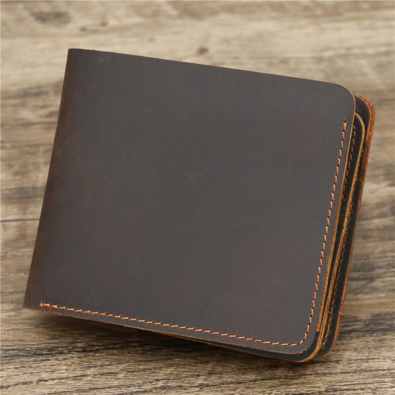 Men's Leather Wallet - Retro Rough Tri-fold First Layer Cowhide