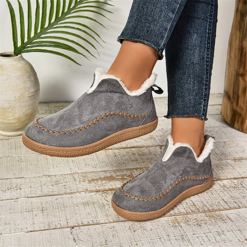 V-cut Plush Ankle Boots For Women
