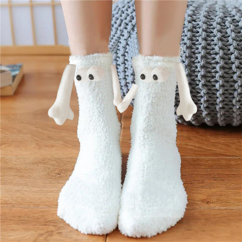 Christmas Supplies Magnetic Suction Hand In Hand Couple Socks - Coral Fleece Tube Socks Warm Slipper Bed Socks Winter Soft Warm Slipper