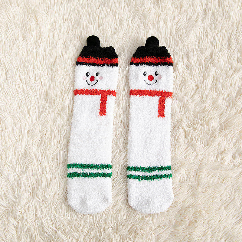 Classic Christmas Winter Socks - No-shedding Cute (Elk, Santa, Claus, Snowman) Sleeping Floor Coral Fleece Socks