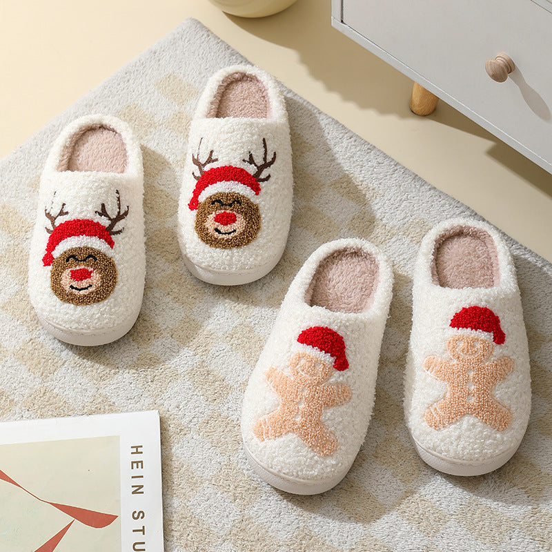 Christmas Home Slippers - Cute Cartoon Santa Claus Cotton Slippers For Women And Men