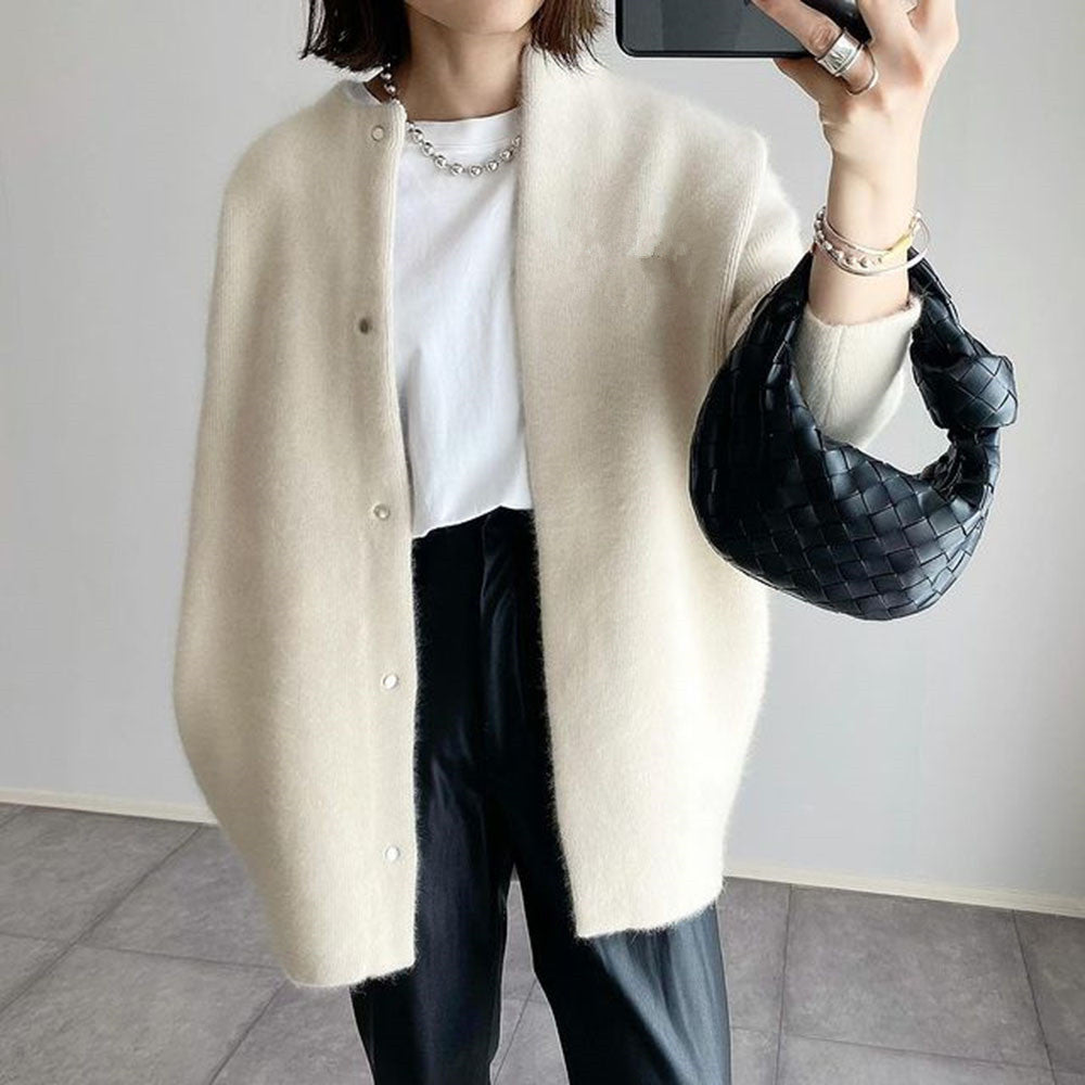 Loose Round Neck Single Breasted Cardigan - Fashion Solid Color Coat Jacket Autumn And Winter Women's Clothing