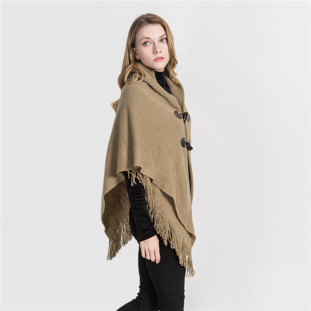 Winter Loose Kimono Cardigan  Shawl - Women Long Sleeveless Hat Poncho Solid Color Magic Shawl Knitted Sweater