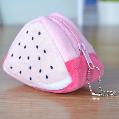 Children’s Day Creative Plush Triangle Fruit Coin Purse – Cute Zero Wallet & Key Bag with Strap