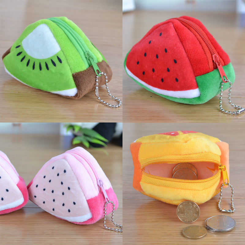 Children’s Day Creative Plush Triangle Fruit Coin Purse – Cute Zero Wallet & Key Bag with Strap