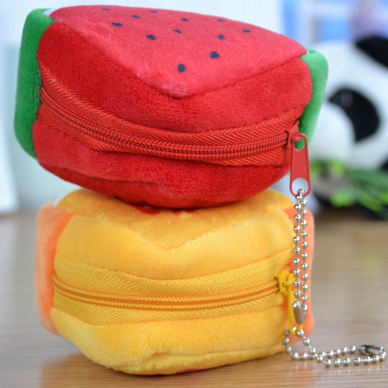 Children’s Day Creative Plush Triangle Fruit Coin Purse – Cute Zero Wallet & Key Bag with Strap
