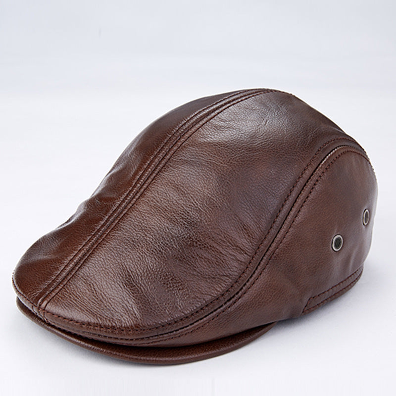 Men's Genuine Cowhide With Ear Flaps Beret Hats