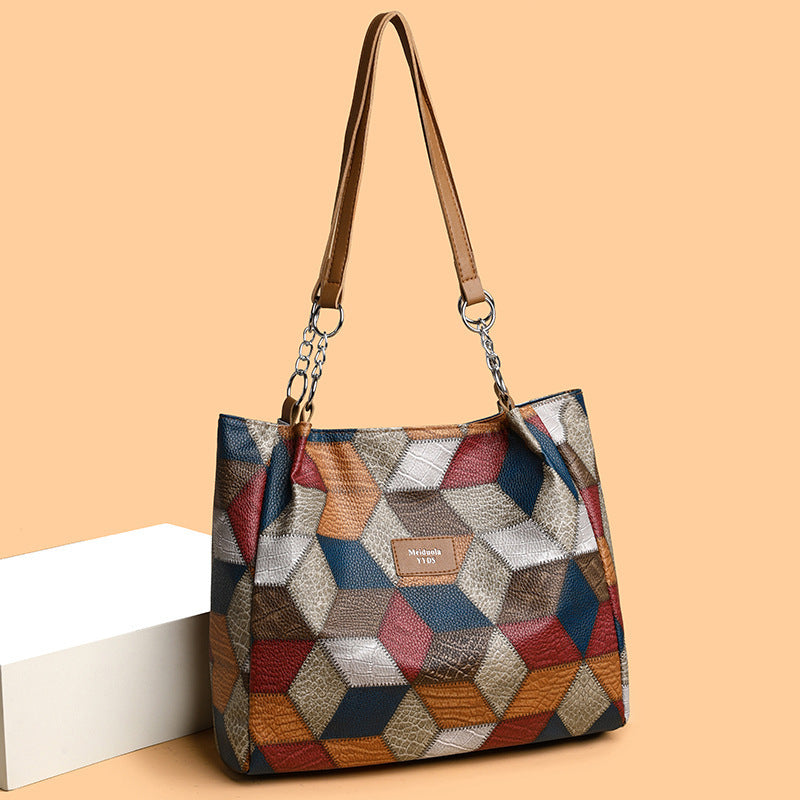 Retro Geometric Pattern Color-matching Shoulder Bag