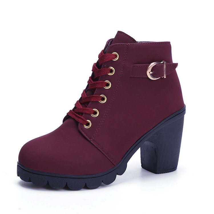 Chunky Block Heel Boots - Buckle Ankle Boots Women Shoes