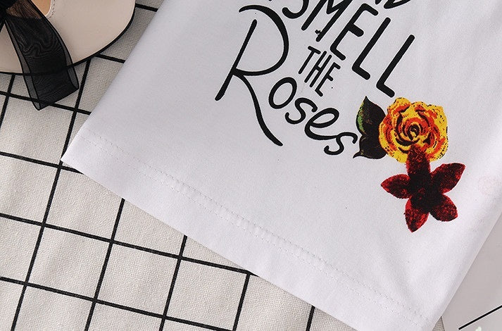 Kids White T-shirt Denim Skirt 2pcs Girls Suits