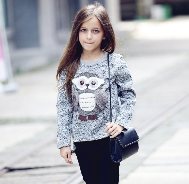 Autumn Girls Boy Sweatshirts - Sweater for Girls Children's Girl Coats Cartoon Owl Clothes for Autumn Winter Fleece Lined