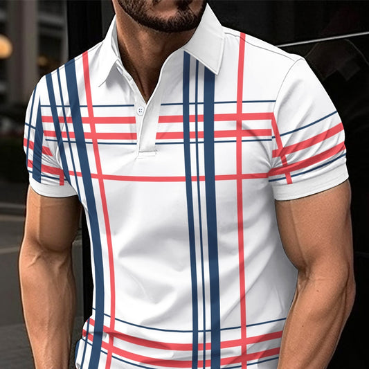 Men's Printed Lapel Button Short-Sleeved Shirt