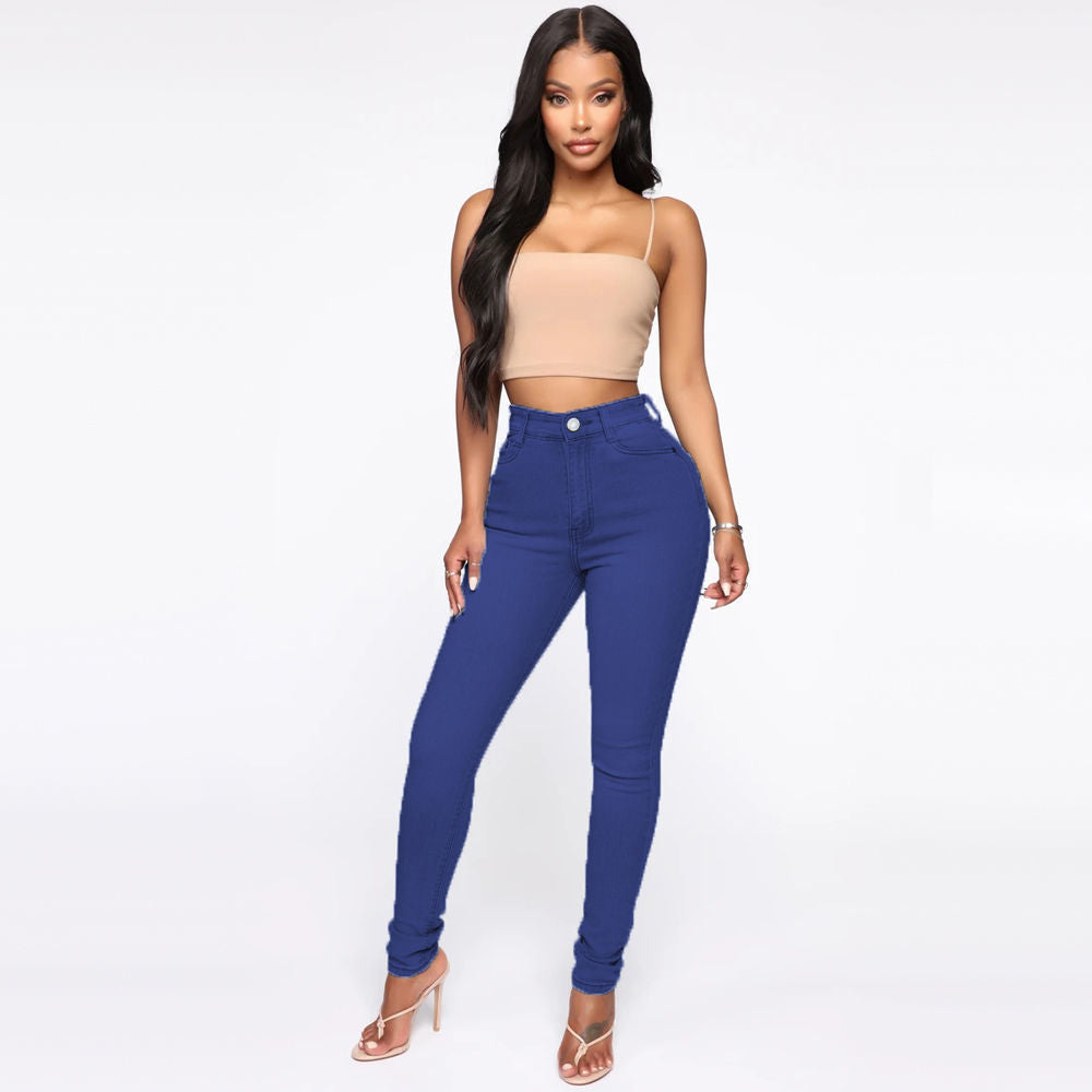 Slim High Waist Jeans - Demin Trousers With Pockets