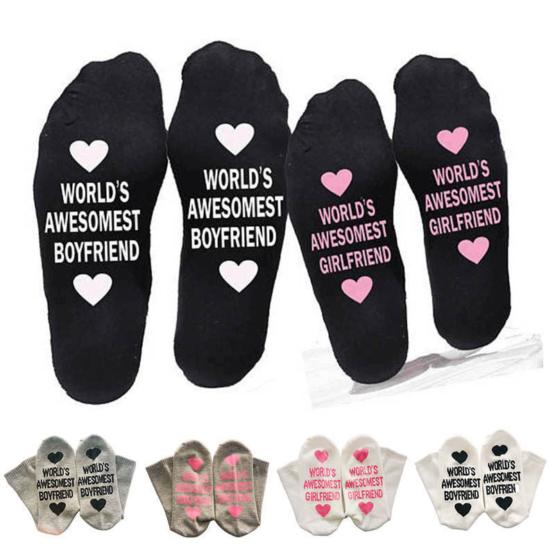 Unisex Cotton Socks - Printing Letter Funny Socks For Boyfriend   Girlfriend Valentine's Day Gift