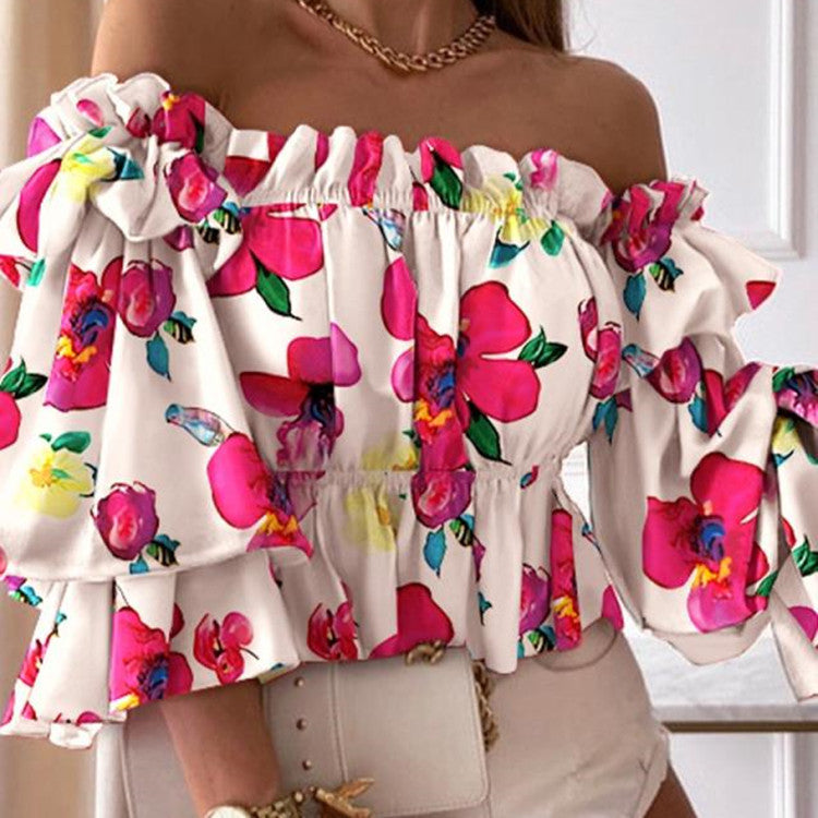 Sexy Off Shoulders Gathers Mid Sleeve Blouse