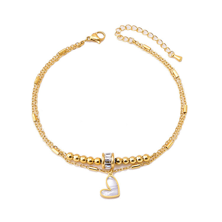 Zircon Transfer Beads Double-circle Anklet