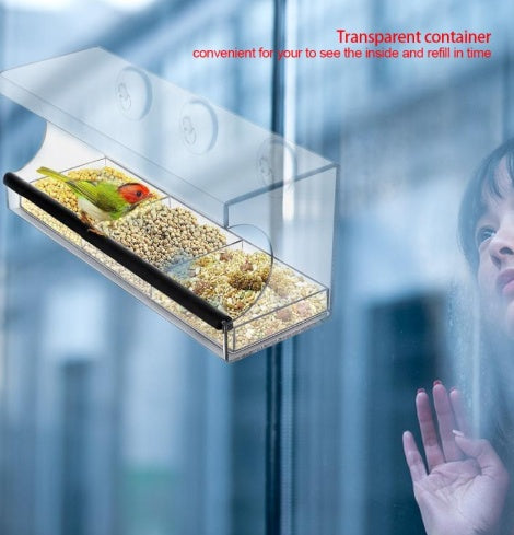 Transparent Acrylic Bird Feeder - Medium Size, Easy-View Window Feeder