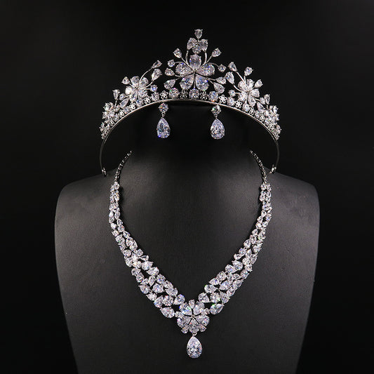 Elegant Three Piece Bridal Jewelry - Korean wedding jewelry ornaments suit