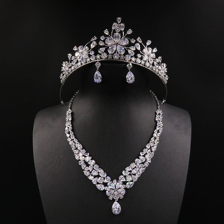 Elegant Three Piece Bridal Jewelry - Korean wedding jewelry ornaments suit