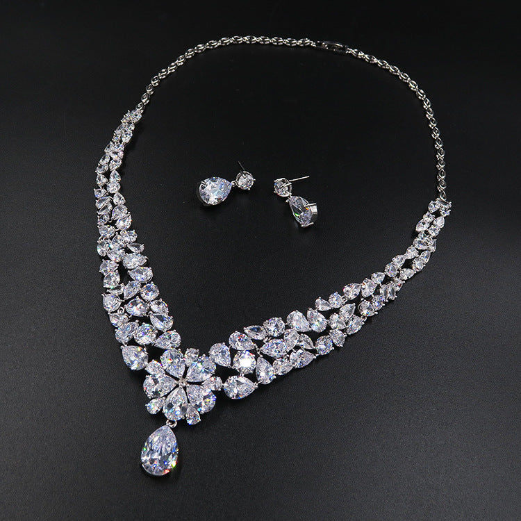 Elegant Three Piece Bridal Jewelry - Korean wedding jewelry ornaments suit