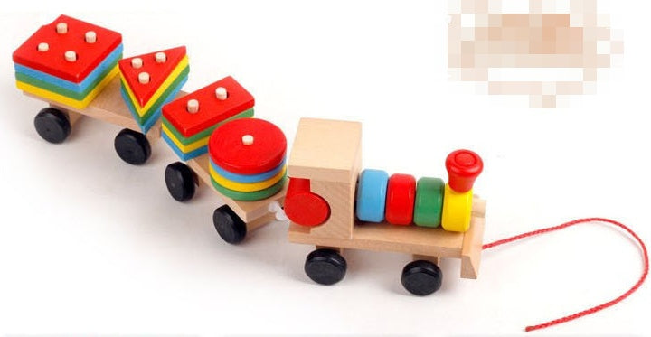 Wooden Train Three-section Tractor Toy - Children's Intelligence Puzzle Toys Educational Toys