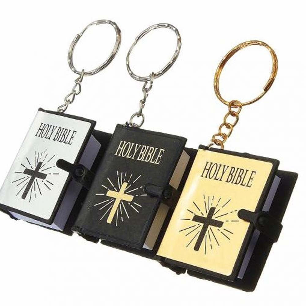 Mini English HOLY BIBLE Key Chains - Real Paper Readable Bible Christian Keyrings Bag Ornaments Religious Jewelry
