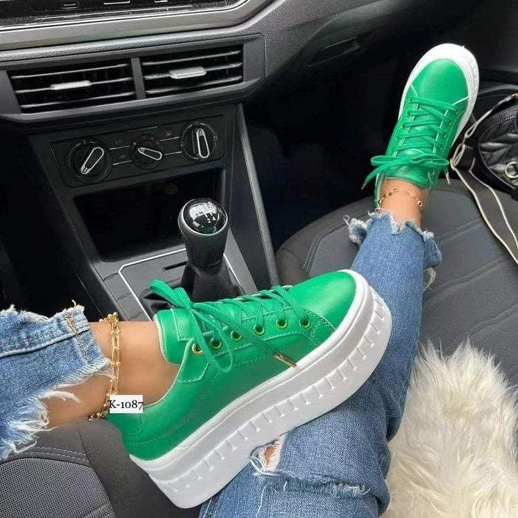 Chunky Heel Shoes - Ankle Boots Lace-up Sneakers For Women