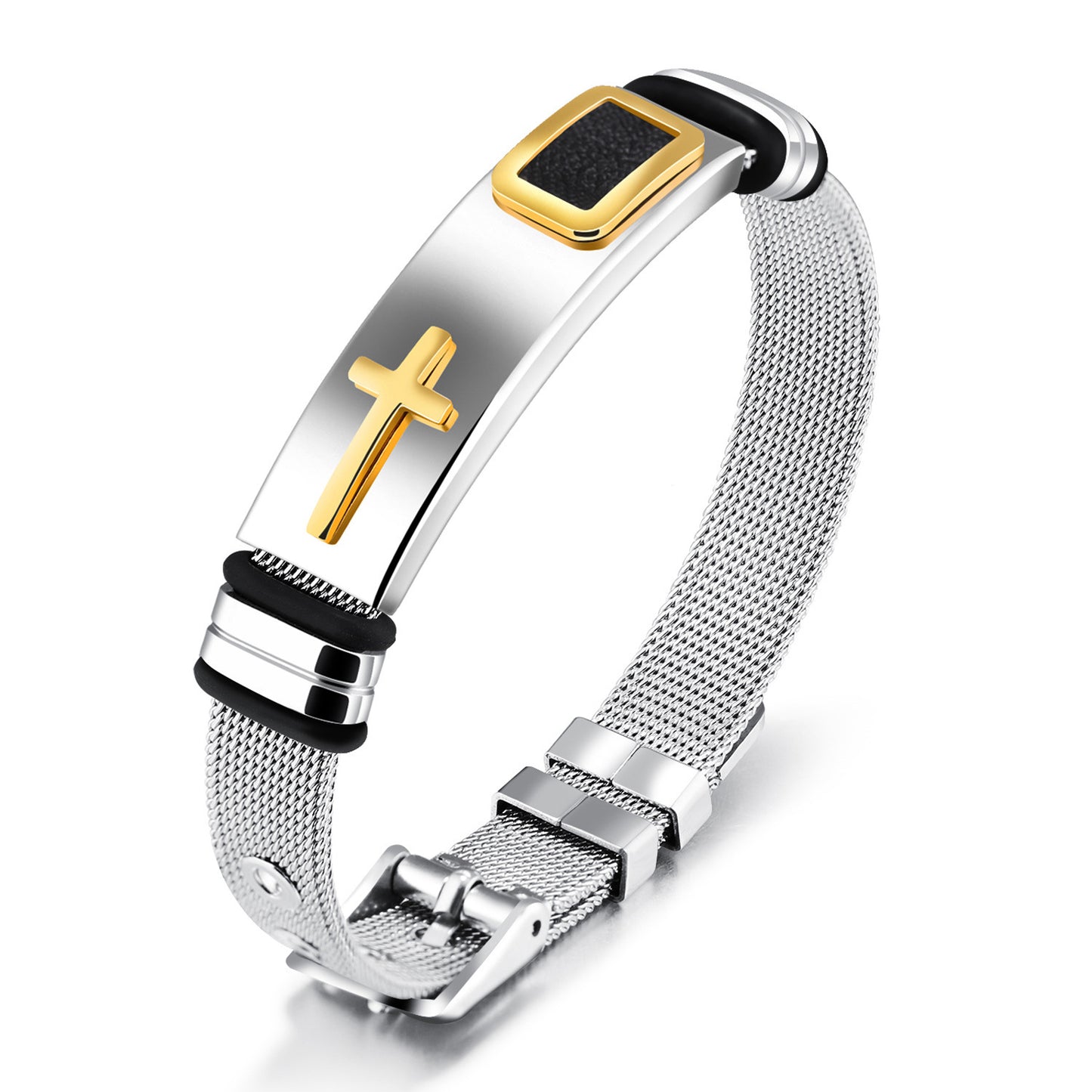 Steel Mesh Bracelet-  Gold Cross Titanium Steel Men's Personality Bracelet