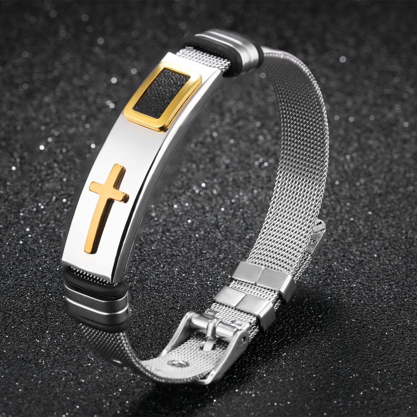 Steel Mesh Bracelet-  Gold Cross Titanium Steel Men's Personality Bracelet