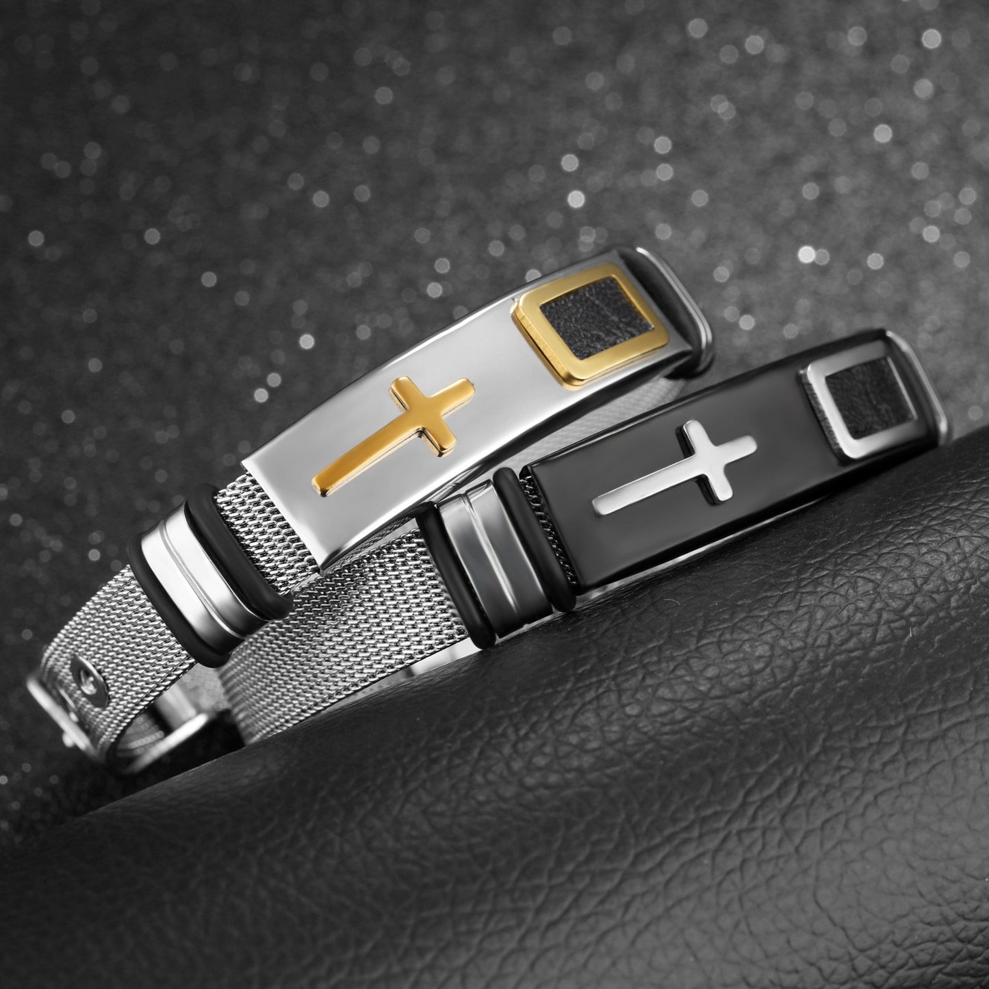Steel Mesh Bracelet-  Gold Cross Titanium Steel Men's Personality Bracelet