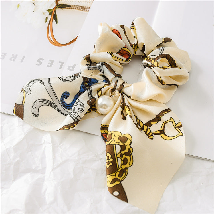 Pearl Pendant Large Intestine Ring Hair Band Women's Hair Knot Knotted Big Bow Hair Rope - JumoShop