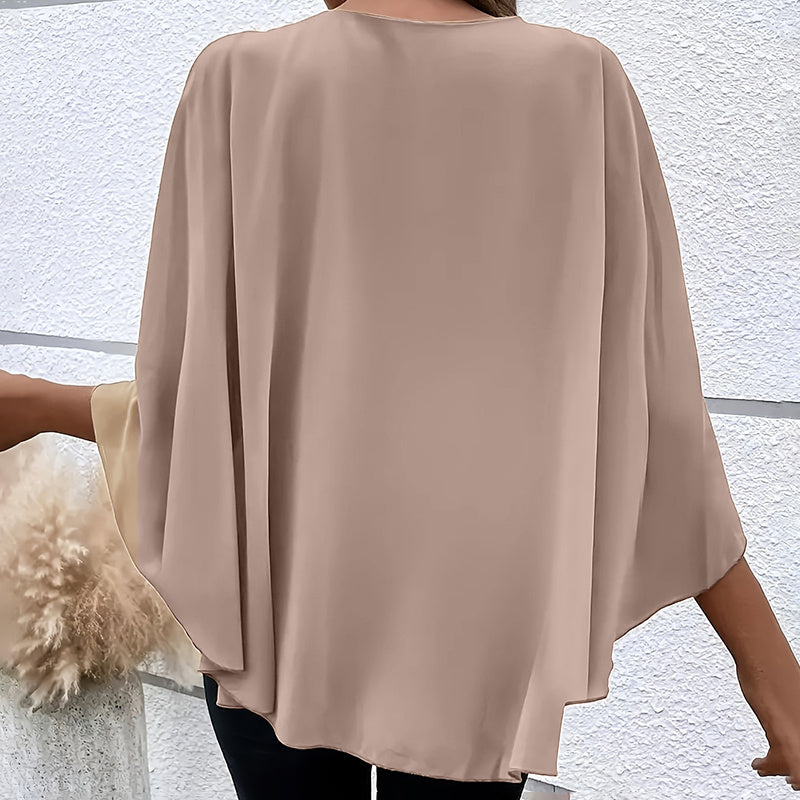 Women's Summer Chiffon Blouse - Casual Scoop Neck Cape Sleeve Tunic Tops Shirts