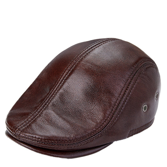 Men's Genuine Cowhide With Ear Flaps Beret Hats