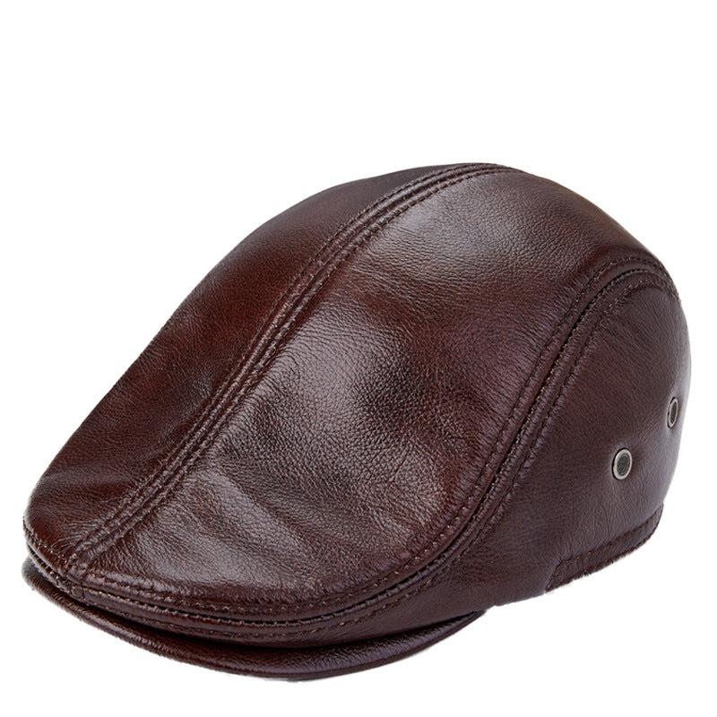 Men's Genuine Cowhide With Ear Flaps Beret Hats