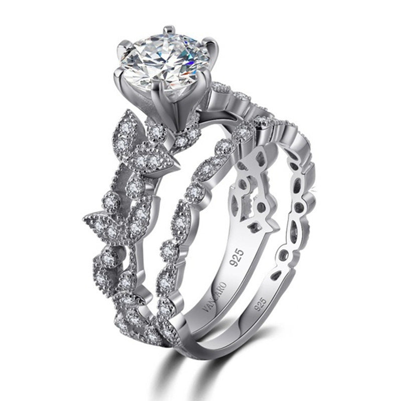 New European American princess Ring - Diamond Set ring tree leaf engagement ring