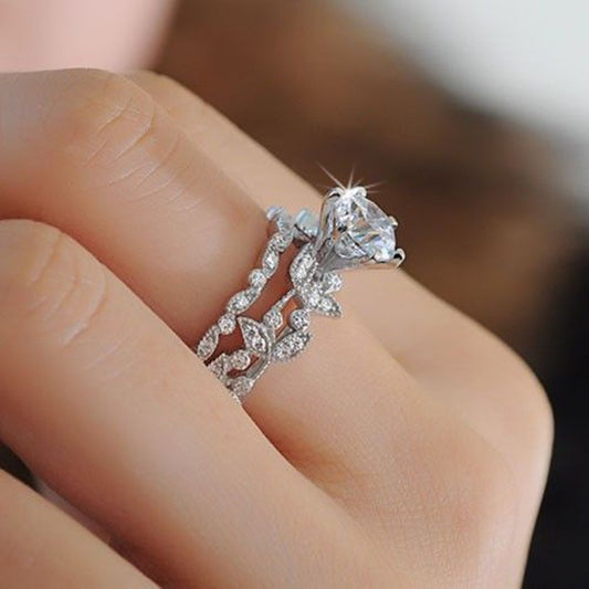 New European American princess Ring - Diamond Set ring tree leaf engagement ring