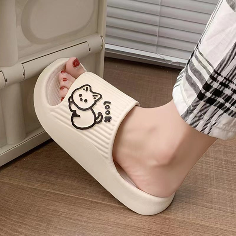 Cute Cat Slippers—Summer Women Home Shoes, Bath Thick Platform,  Non-Slip Slides Indoor Outdoor